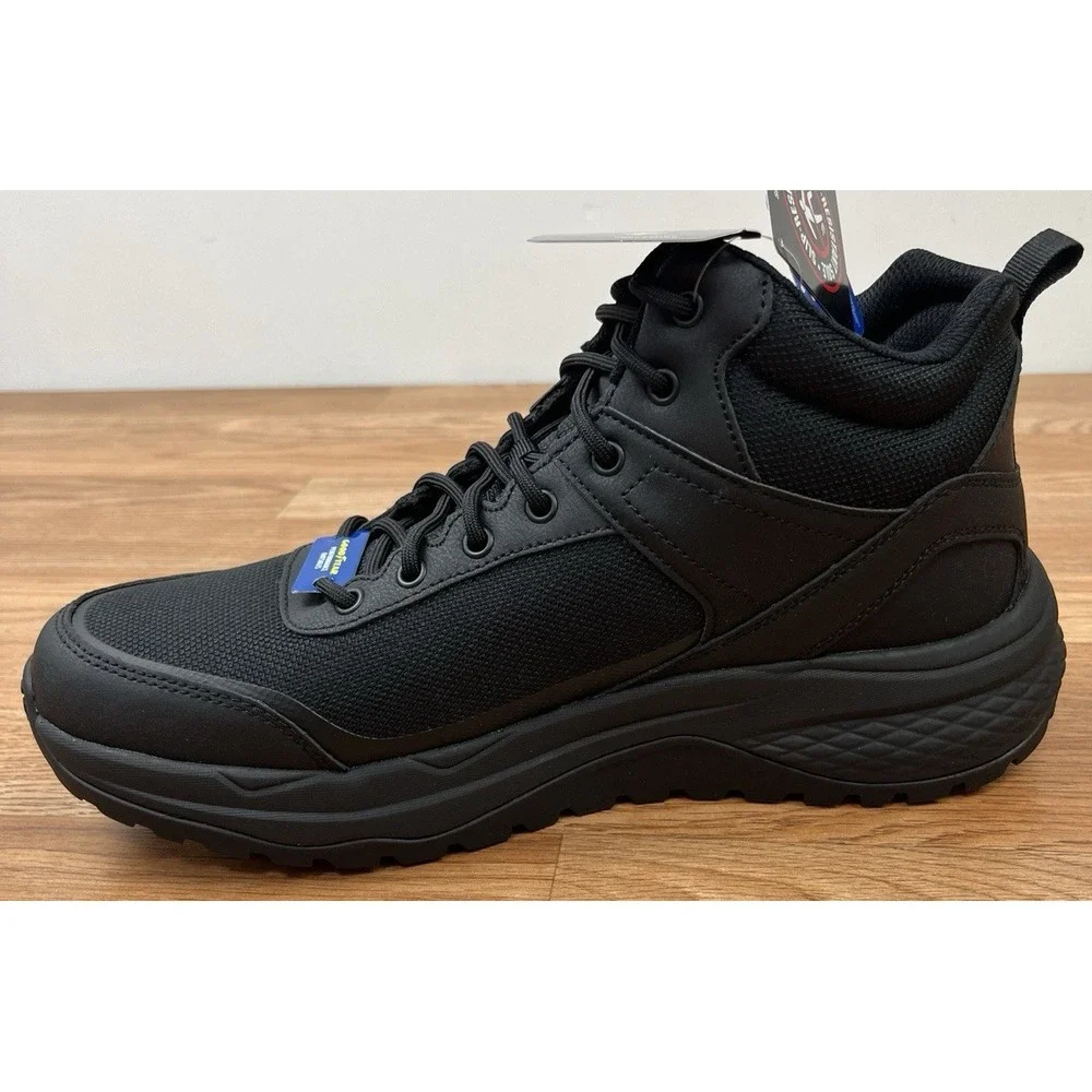 Skechers Work Boots Street Treader Scorron Men's 10.5 Black, Goodyear Soles NEW
